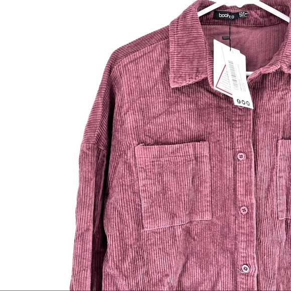 Boohoo Women's Raw Edge Oversized Cord Shirt - Size 4 - Picture 3 of 6